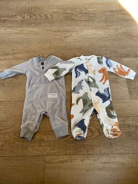 Carter’s Cozy Fleece Grey and Multi Animal Print Baby One-Pieces - 2-Pack